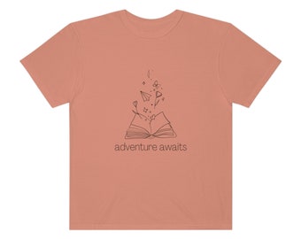 Open Book, Book Lover Shirt, Bookworm, Reading Enthusiast, Library Gift, Cute Graphic Tee for Women, Adventure Awaits, Reading Accessories