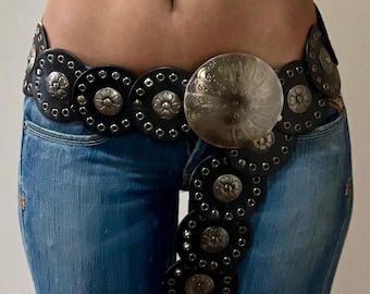 Y2K Concho Belt Disc Belt Ladies Vintage Style Belt Leather