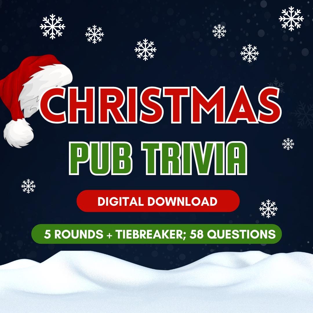 Christmas Pub Trivia Party Game - 5 Rounds + Tiebreaker, 58 Total ...
