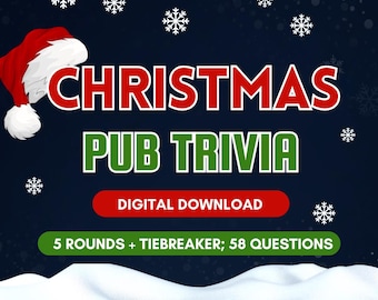 Christmas Pub Trivia Party Game - 5 Rounds + Tiebreaker, 58 Total Questions, including Audio and Visual Rounds (Digital Download)