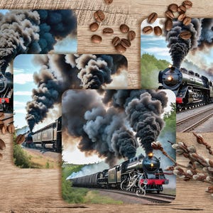 Steam Train Coaster Design Set, Sublimation Coaster PNG, Coaster Sublimation, Coaster PNG, 4in x 4in Set of 4, 300 DPI Png, Train Cars png