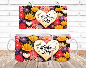 Mother's Day Floral Mug Wrap Design, Colorful PNG (Digital Download)