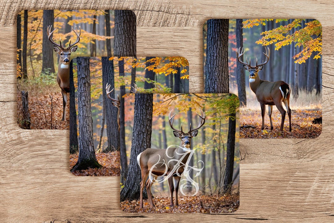 Rustic Coaster Graphics White Tailed Deer Coaster PNG Set – Rustic Buck Sublimation Design ...