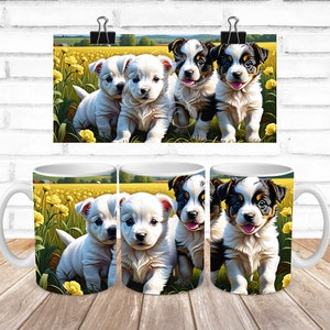Puppy Mug Wrap, Sublimation Mug Design, Sublimation Mug Wrap PNG, Puppy Sublimation, Puppy PNG, Dog Mug Wrap, Black and White Puppy Mug Wrap