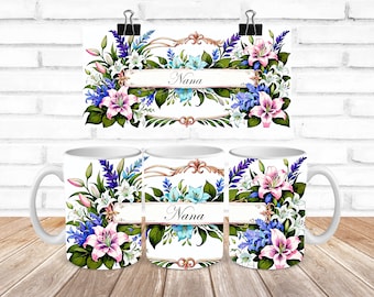 Nana Mug Wrap PNG, Blumensublimationsbecher-Design, Muttertagsbecherverpackung, 11 Unzen und 15 Unzen Becher PNG, Nana Blumenbecher PNG, digitaler Download