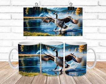 Goose Mug Wrap, Watercolor Sublimation Design (PNG)