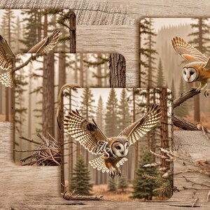 Wildlife Mix Coaster Design Set, Sublimation Coaster PNG, Coaster Sublimation, 4in x 4in Set of 4, 300 DPI Png, Barn Owl Png, Wildlife png