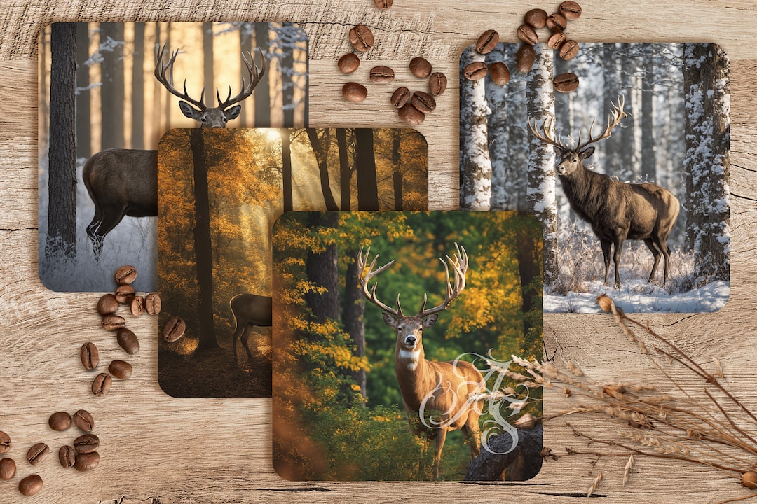 Rustic Coaster Graphics White Tailed Deer Coaster PNG Set – Rustic Buck Sublimation Design ...
