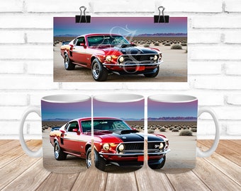 Mustang Muscle Car Mug Digital Design Wrap, Vintage 1969 Sublimation Mug,