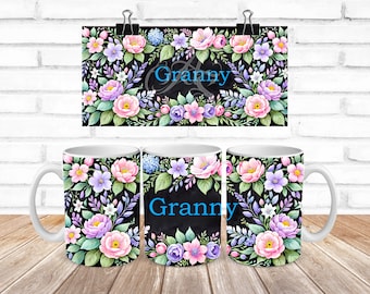 Envoltorio para taza con diseño floral de abuela, diseño de sublimación (PNG)