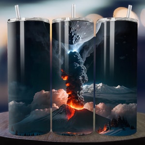 Volcano Art, Seamless 20oz Skinny Tumbler Wrap, Straight and Tapered, 300DPI PNG, Sublimation Tumbler Design, Lava