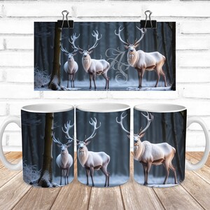 Albino Deer Mug Wrap, Sublimation Mug Design, Sublimation Mug Wrap PNG, Buck Sublimation, Large Buck PNG, Deer Mug Wrap, Winter Deer