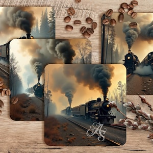 Steam Train Coaster Design Set, Sublimation Coaster PNG, Coaster Sublimation, Coaster PNG, 4in x 4in Set of 4, 300 DPI Png, Train Cars png