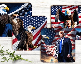 Juego de posavasos de sublimación Trump 47 (PNG), posavasos de sublimación, juego de 4, Trump 2024
