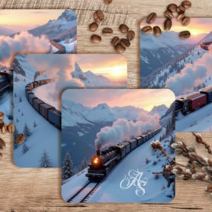 Steam Train Coaster Design Set, Sublimation Coaster PNG, Coaster Sublimation, Coaster PNG, 4in x 4in Set of 4, 300 DPI Png, Train Cars png