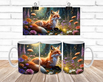 Mystical Fox Mug Wrap, Sublimation Mug Design, Sublimation Mug Wrap PNG, Fox Mug PNG, Fox PNG, Fox Mug Design, Fox Mug Wrap