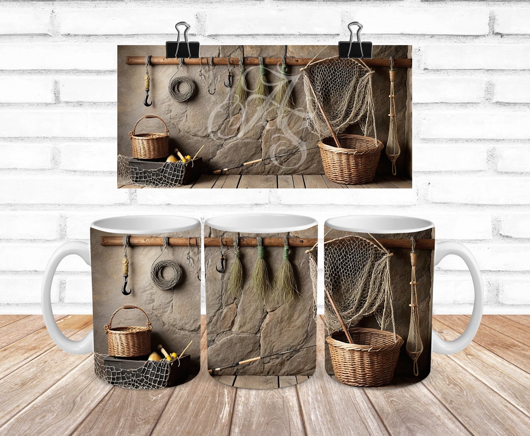 Fishing Mug Wrap, Fish Net Design (PNG Digital Download) - Etsy