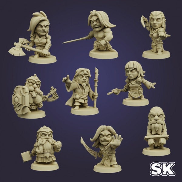 Stone King's Arcadian HQ Chibi Style Heroes and Sir Ragnar 3D Printed Miniatures