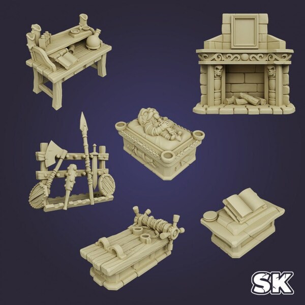 Stone King Arcadian HQ Furniture Chibi scaled 3D printed in UV resin