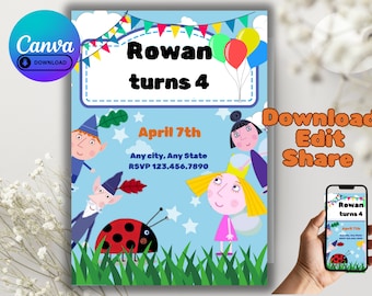 Ben and Holly Birthday Invitation, Magic Kingdom, Editable Template (Digital Download)