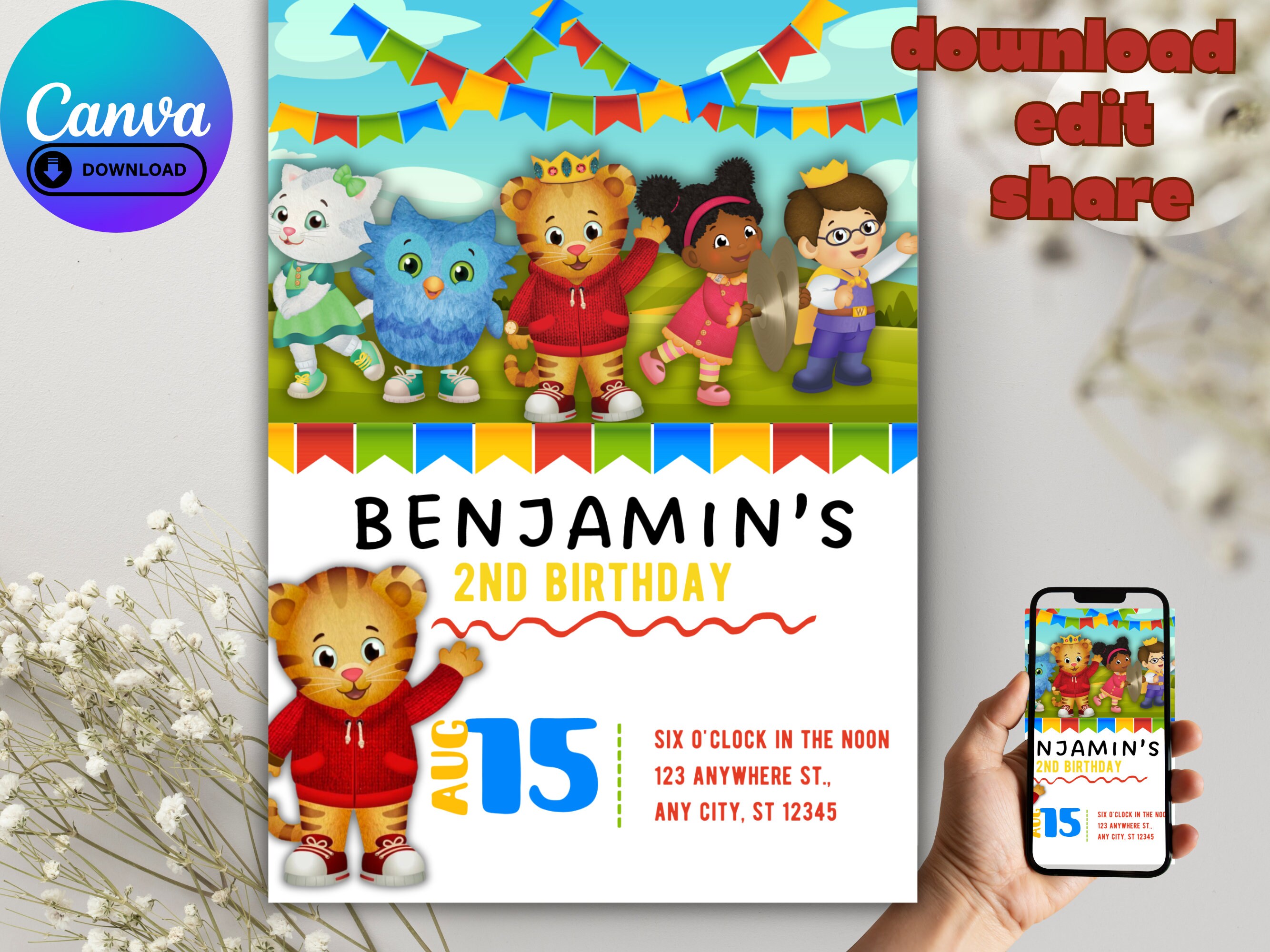 Daniel Tiger's Neighborhood Birthday Party Invitation Template, Instant ...