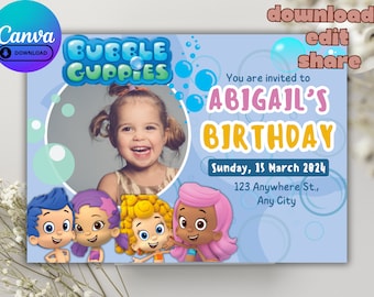 Invitación de cumpleaños de Bubble Guppies, fiesta infantil editable (descarga digital)