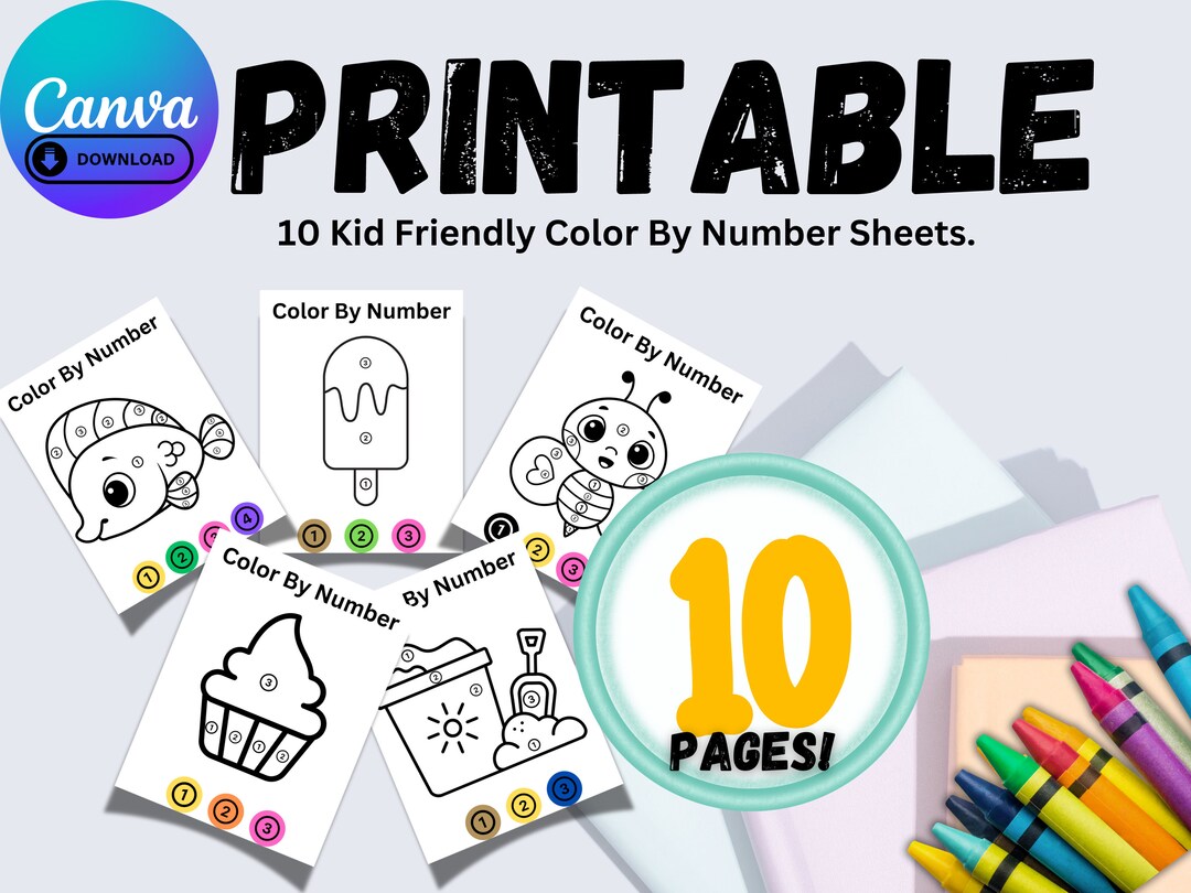 Printable Kid's Color by Numbers Coloring Pages 8.5x11 Printable Sheets ...