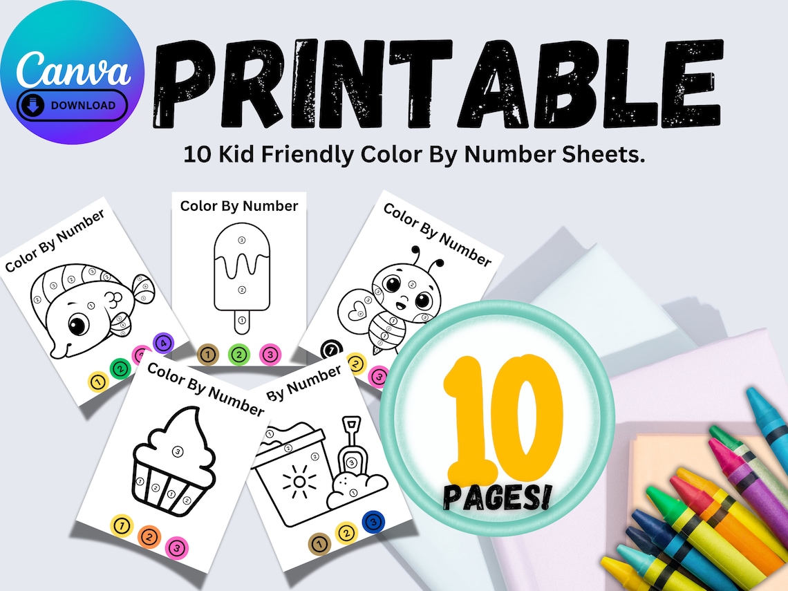 Printable Kid's Color by Numbers Coloring Pages 8.5x11 Printable Sheets ...