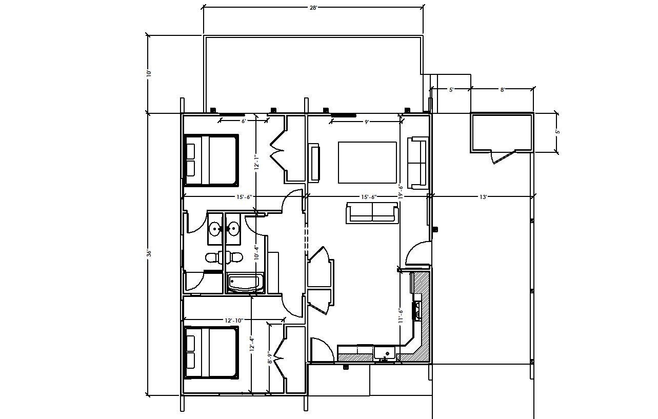 2 Bedroom/2 Bath Mid Century House Plan / Small House Blueprint ...