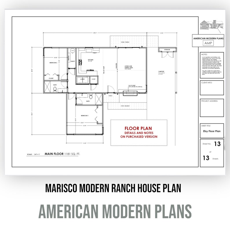 Contemporary Modern Ranch House Plan Full Set Modern House Plan Single contemporary-modern-ranch-house-plan-full-set-modern-house-plan-single