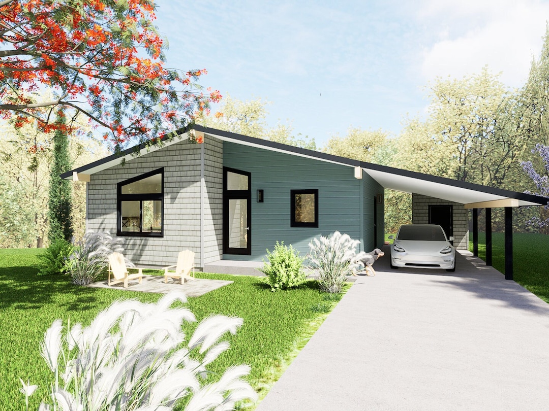 2 Bedroom/2 Bath Mid Century House Plan / Small House Blueprint ...