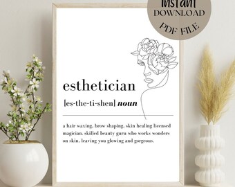 Esthetician Definition | Esthetician Decor | Esthetician Gift  | Minimalist  | Spa  | Beauty Quote  | Salon  | Wall Art  | Digital Print