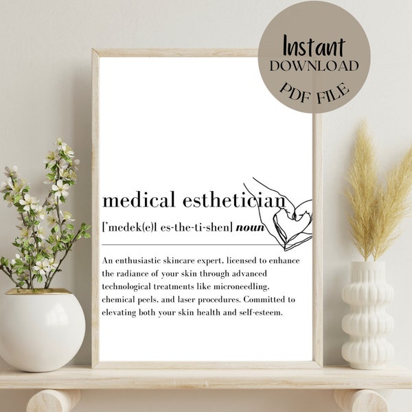 Medical Esthetician Definition | Esthetician Decor | Esthetician Gift | Minimalist | Spa | Beauty Quote | Medical Clinic | Wall Art |