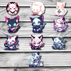 Cute chibi cat sticker, anime cat lovers,  kitty owner, 10pk High resolution print ready stickers