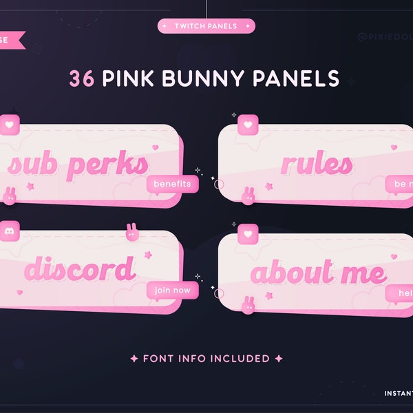 36 Aesthetic Y2K Pink  Bunny Panels with Matching ID Card | NewJeans Inspired | Sparkle | Pink  | Bunny | Pastel | Cute, Twitch Panels