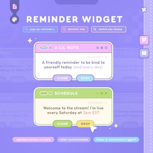 Reminder Widget — Stream Alert & Chat Commands, Timer ⟡ Fully Customizable | Twitch, YouTube Streamers | Pastel | StreamElements OBS