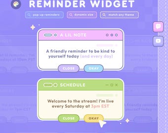 Reminder Widget — Stream Alert & Chat Commands, Timer ⟡ Fully Customizable | Twitch, YouTube Streamers | Pastel | StreamElements OBS