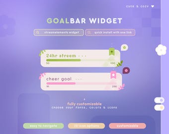 Cozy Flower Stream Goal Widget for Twitch Streamers | Fully Customizable | Streamelements, OBS Studio | Animated | Coworking - Quick Install