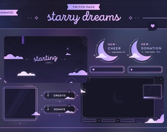 Starry Dreams Animated Twitch Pack | Dreamy Starry Night Streamer Package | Overlays, Scenes, Transition, Panels, Alerts, Webcam Border