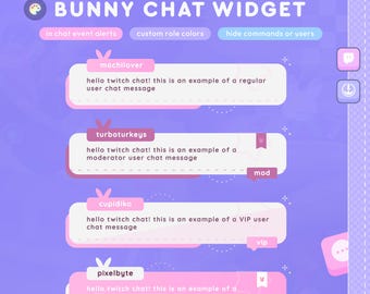 Y2K Bunny Chat Widget med aviseringar — Anpassningsbart animerat meddelande ⟢ Twitch-kompatibelt | StreamElements och OBS