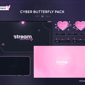 Cyber Butterfly Twitch Pack - Animated | Screens, Alert Bars, Panels, Alerts | Butterfly | Pastel | Pink | Y2K | Internet Aesthetic
