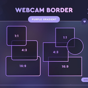Geanimeerde webcamranden met paars verloop | Twitch | YouTube | Camera | Spel | Overlay | Lijst | Donkerpaars | Schattig | Wimpel |