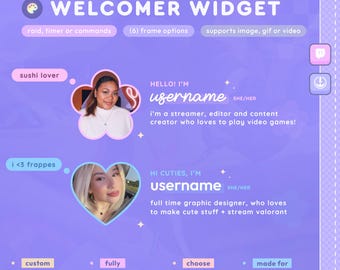 Om mig Välkomstwidget — Popup-meddelanden om raidhändelse och chattkommandon ⟡ Twitch och YouTube | Helt anpassningsbar | StreamElements OBS