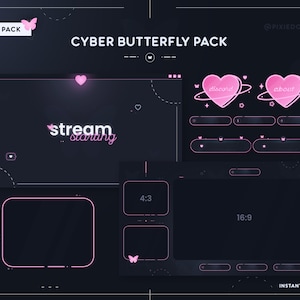 ANIMATED Cyber Butterfly Twitch Pack | Animated Screens | Overlays | Panels | Alerts | Butterfly | Pastel | Pink | Y2K | Internet Aesthetic