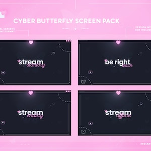 Cyber Butterfly Animated Pink Stream Screens with Schedule Template | Butterfly Animated Overlays | Aesthetic | Pastel | Pink Overlays | Y2K