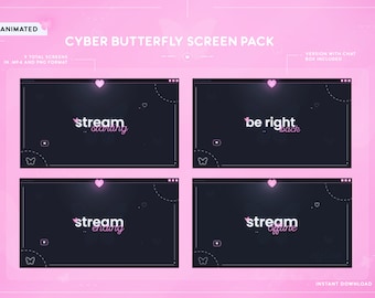 Cyber Butterfly Animated Pink Stream Screens with Schedule Template | Butterfly Animated Overlays | Aesthetic | Pastel | Pink Overlays | Y2K
