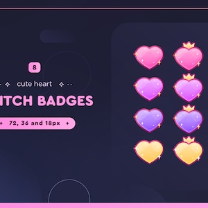 8x Cute Kawaii Heart Sub/Bit Badges for Twitch | Twitch Channel Badges | Twitch Emotes | Stream Emotes | Channel Point | Discord