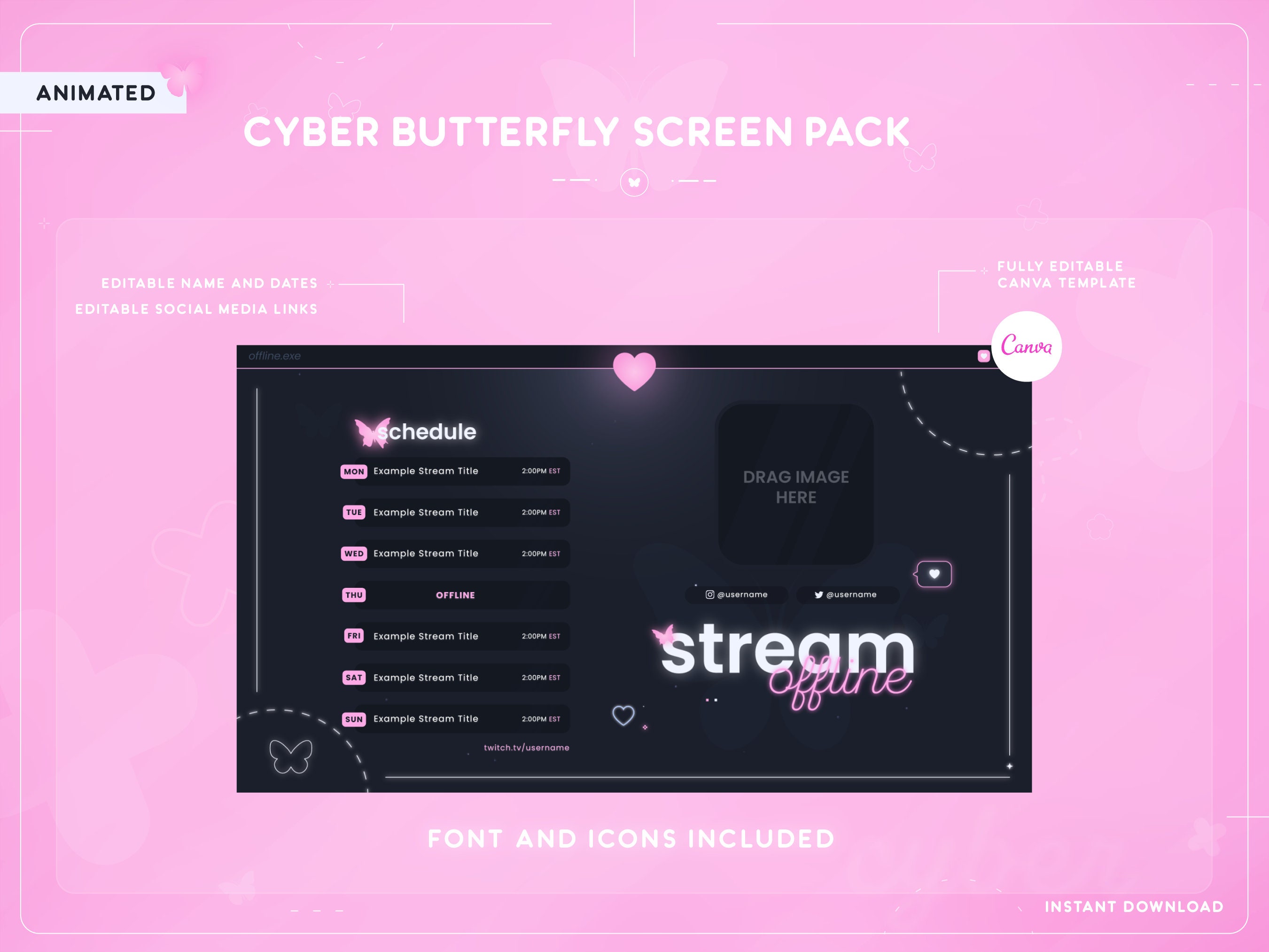 Stream Screen Butters Cyber Butterfly Animated Pink Stream Screens With Schedule Template ...