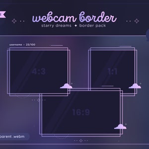 Geanimeerde webcamranden met Starry Dreams | Twitch | Camera | Spel | Overlay | Lijst | Donkerpaars | Schattig | Streamer
