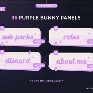 36 Aesthetic Y2K Purple Bunny Panels with Matching ID Card | NewJeans Inspired | Sparkle | Purple | Bunny | Pastel | Cute, Twitch Panels